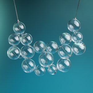 Clear glass bubble necklace Clear bib necklace Bold statement necklace Clear glass ball necklace Big necklace Clear bubble chunky necklace