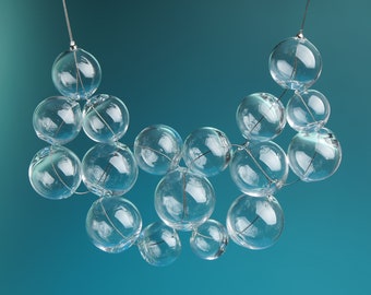 Clear glass bubble necklace Clear bib necklace Bold statement necklace Clear glass ball necklace Big necklace Clear bubble chunky necklace