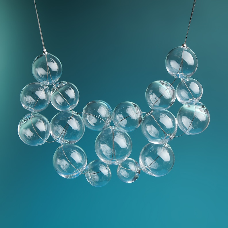 Clear Glass Bubble Necklace Clear Bib Necklace Bold Statement Etsy