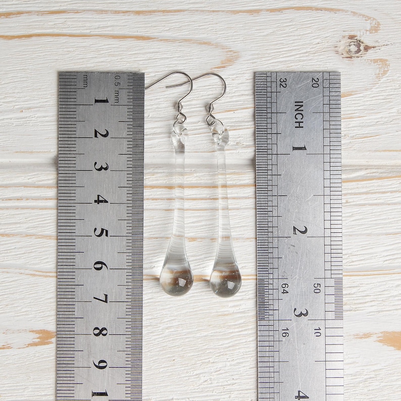 Elegante lange Tropfen Ohrringe • Mundgeblasenes Glas minimalistischen modernen Schmuck • Skulpturale zeitgenössischen baumeln Wassertropfen Bild 9