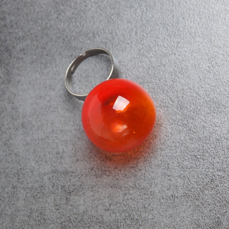 Bague boule rouge, bague bulle en verre tendance, bague rouge orange, bague boule creuse réglable au chalumeau transparent image 5