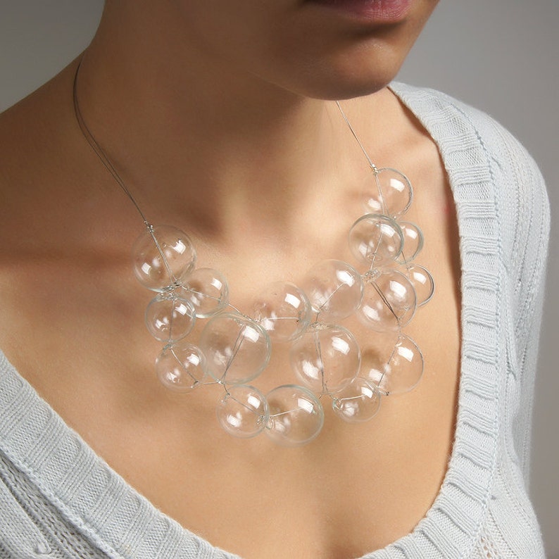Clear glass bubble necklace Clear bib necklace Bold statement Etsy