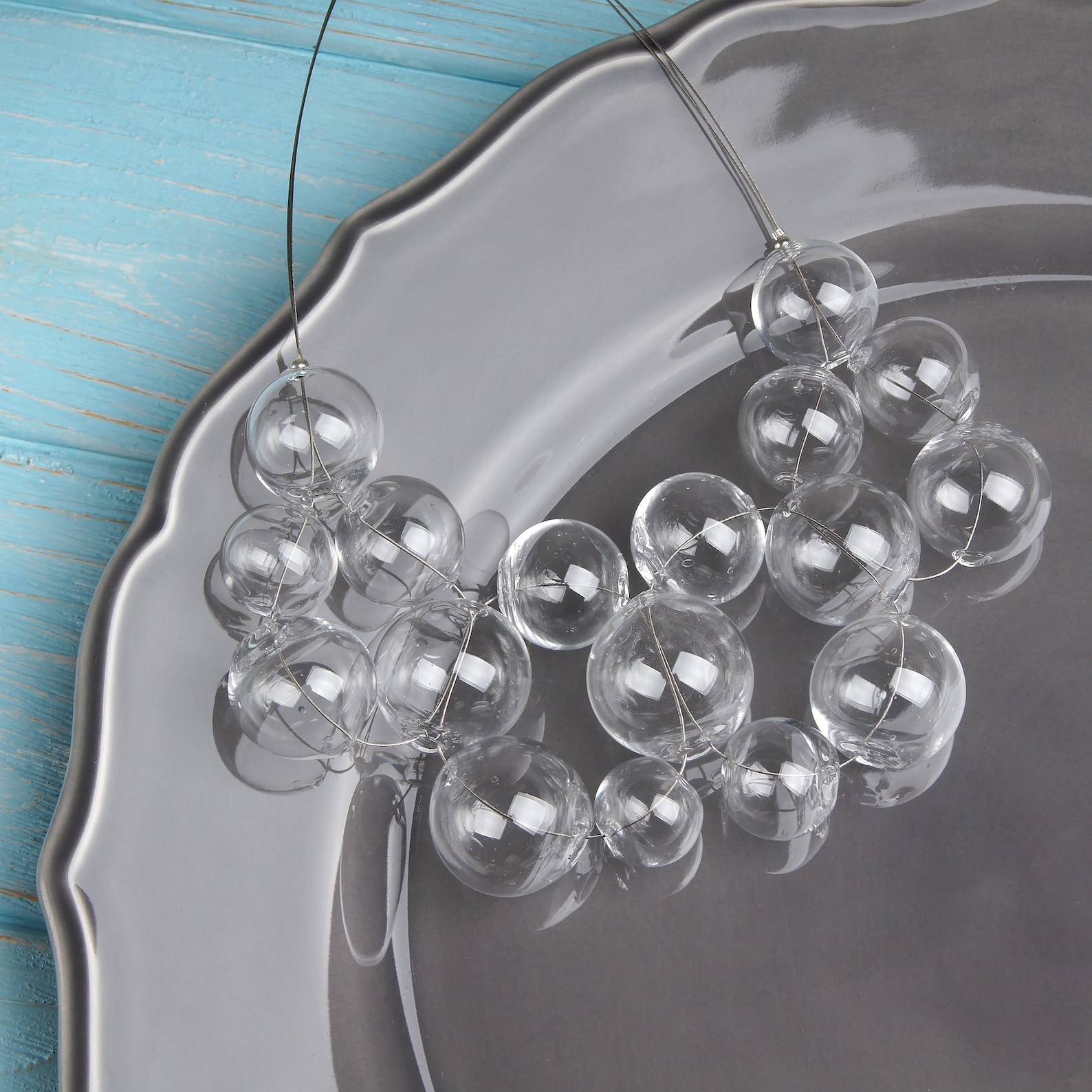 Clear glass bubble necklace Clear bib necklace Bold statement Etsy