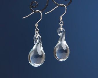 Glass teardrop earrings Clear glass water drop earrings Simple transparent earrings Glass tear drop earrings dangle Delicate earrings
