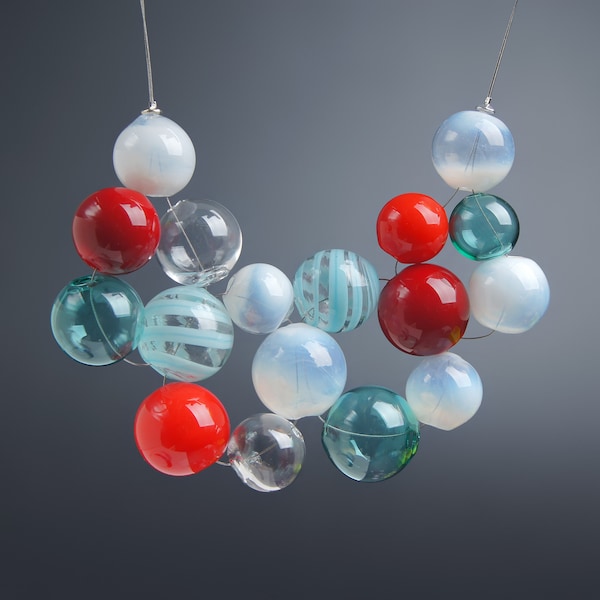 Collier de perles colorées Collier de grosses perles Collier épais et audacieux Collier plastron multicolore Collier bulles de verre Collier boule de verre tendance