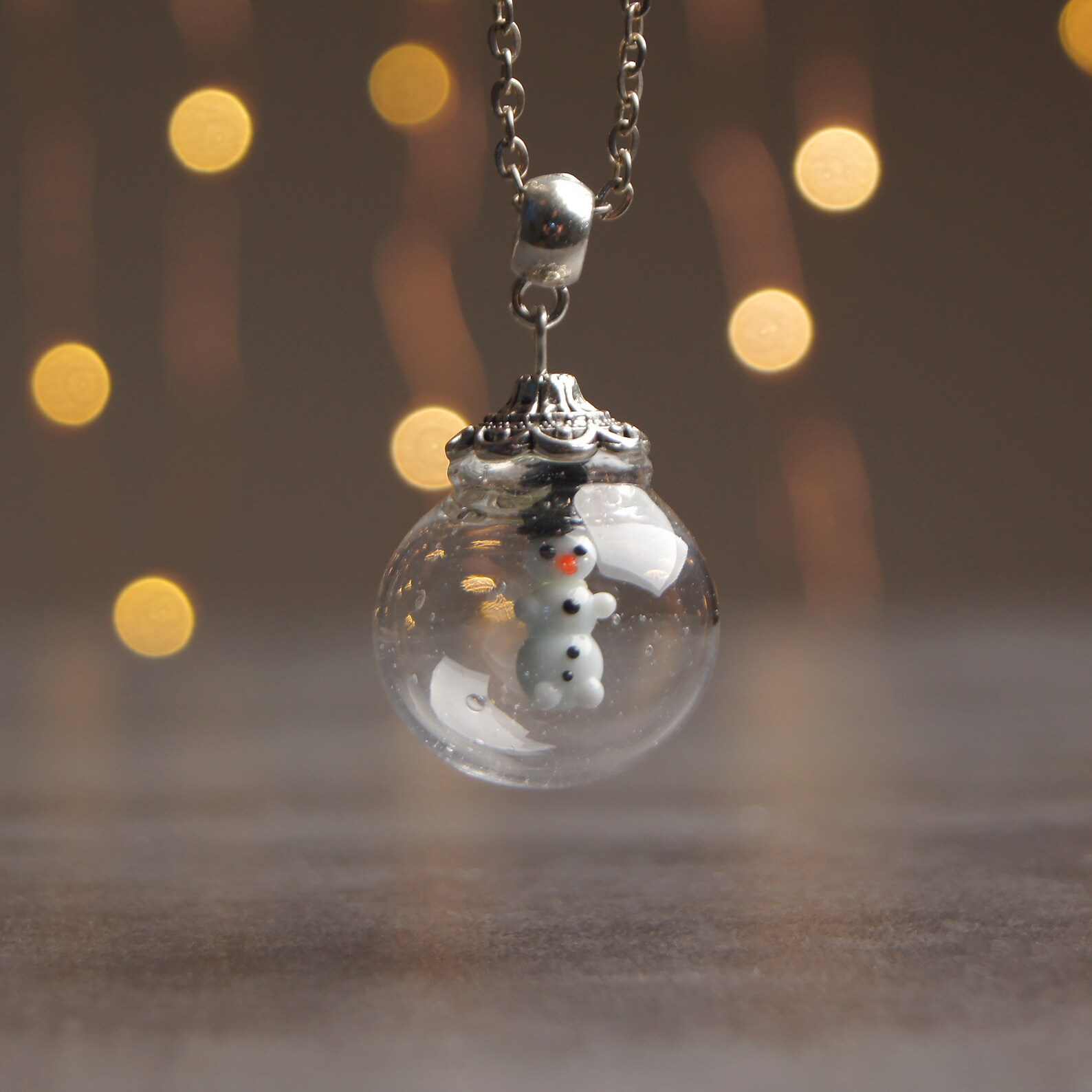 Glass snowman necklace Christmas jewelry Cute snow globe Etsy