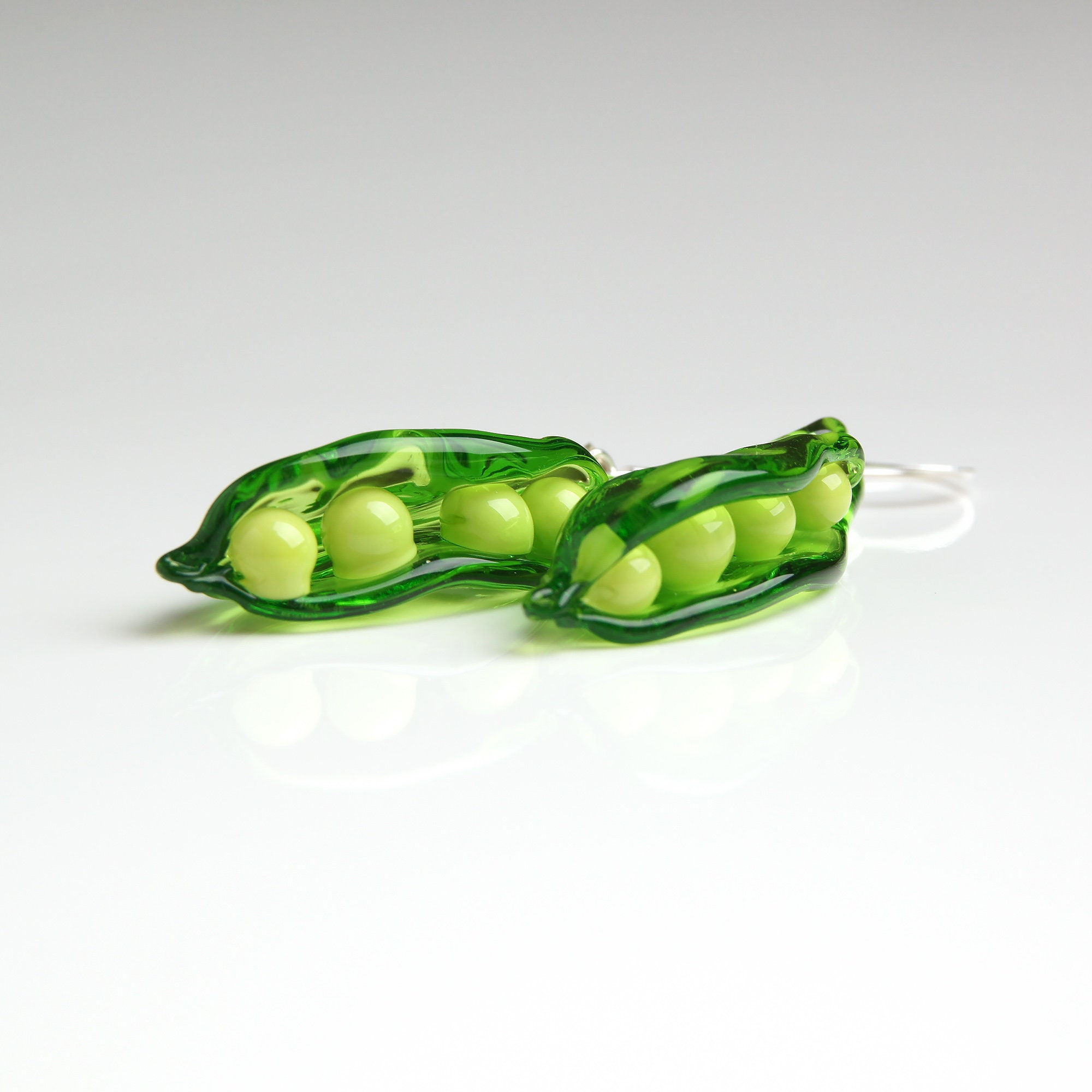 Green pea pod earrings Glass fruit earrings dangle Vegetable Etsy