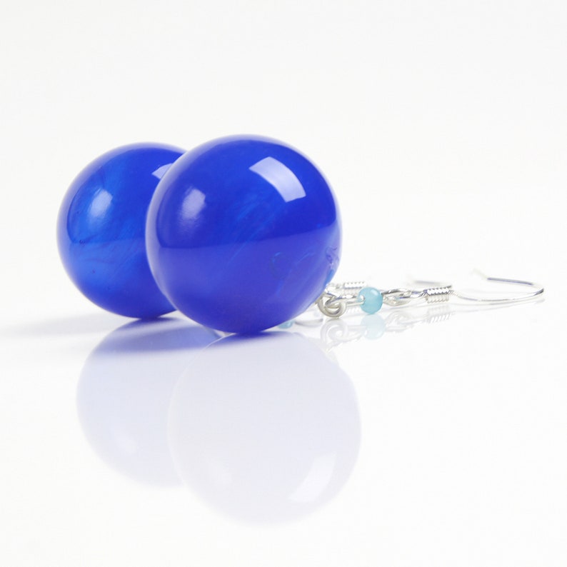 Blue Ball Dangle Earrings Blue Sphere Earrings Blue Drop Etsy