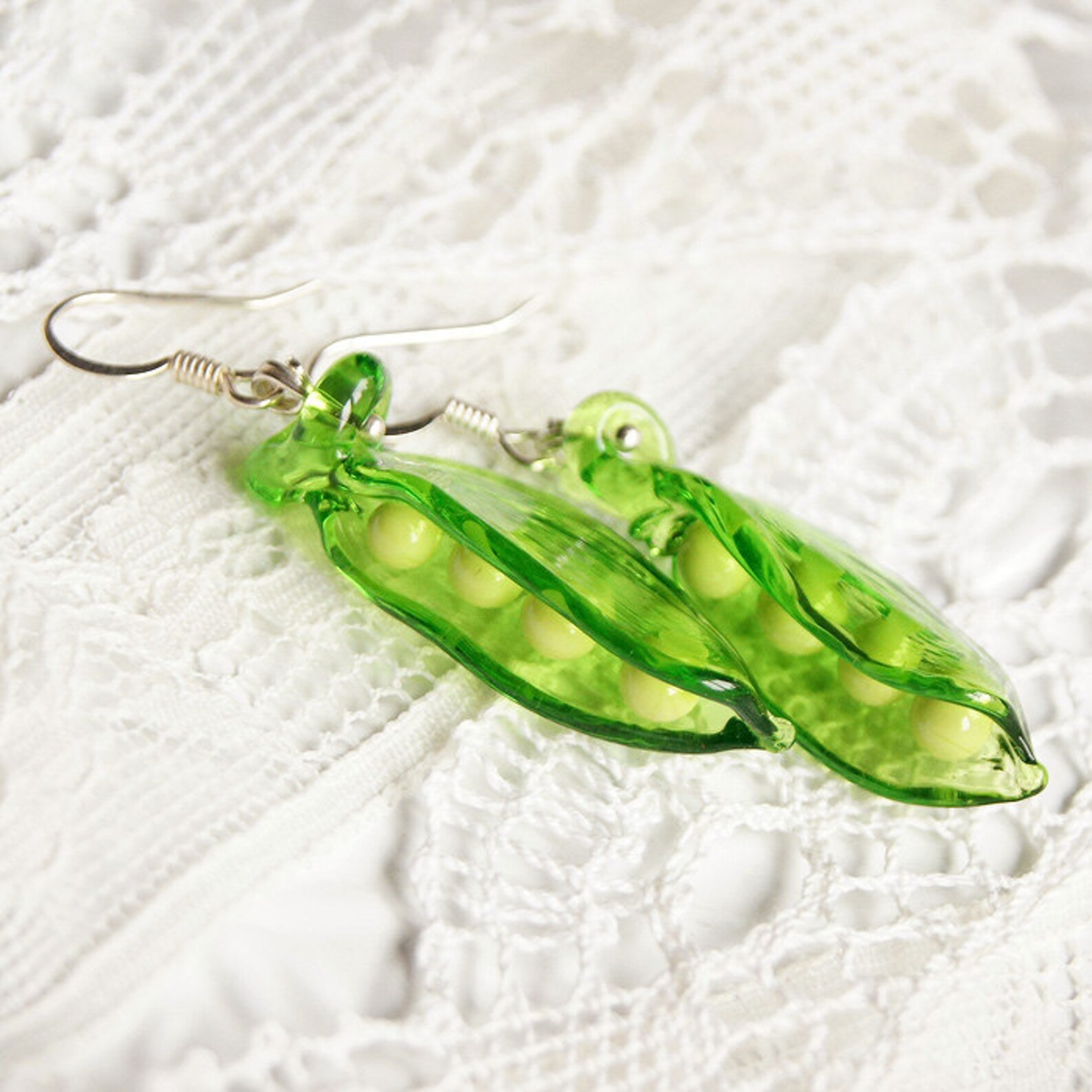 Green pea pod earrings Glass fruit earrings dangle Vegetable Etsy