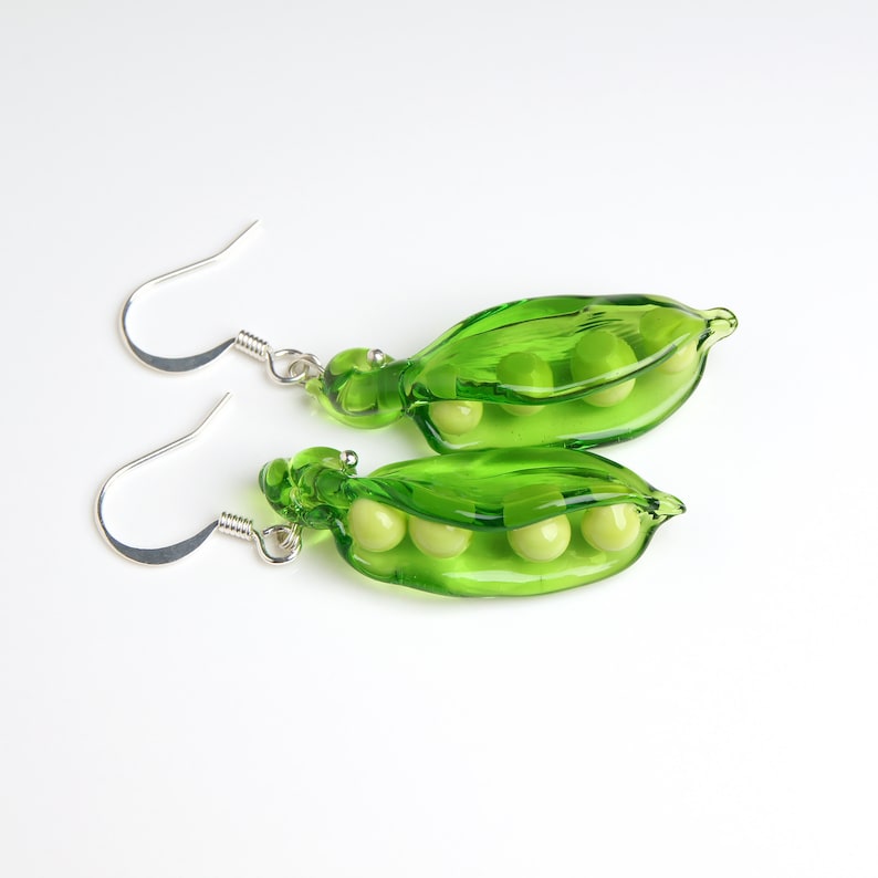 Green Pea Pod Earrings Glass Fruit Earrings Dangle Vegetable Etsy