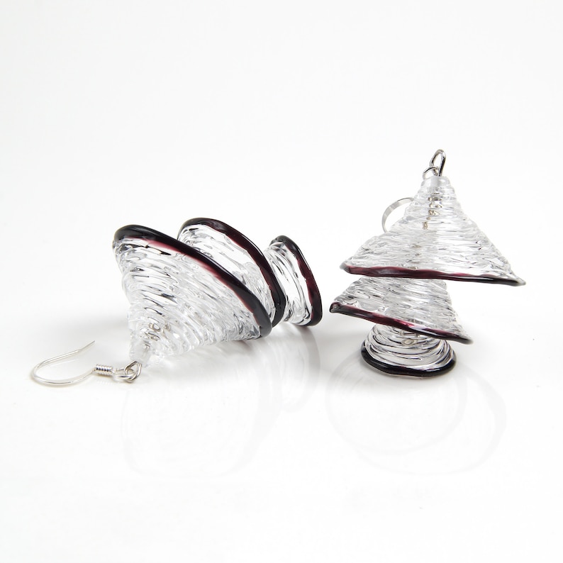 Clear glass earrings dangle Fun unique earrings Aesthetic earrings Clear geometric earrings Bell handmade earrings Clear statement earrings