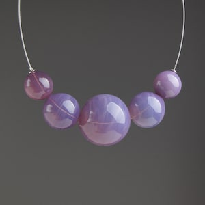 Violet blown glass bubble necklace • Chunky beaded statement jewelry in purple • Large bead bib cluster art glass