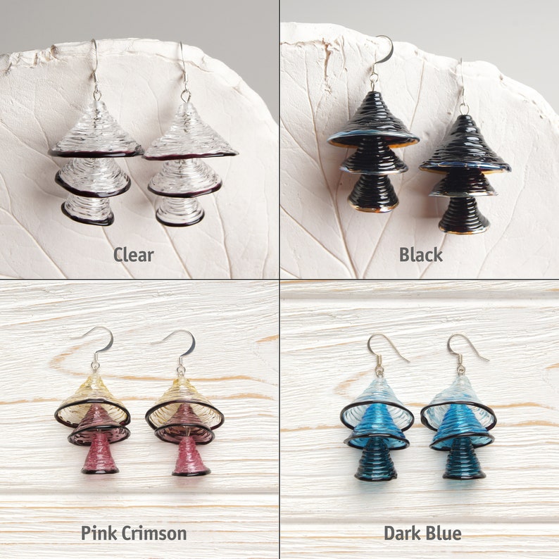 Light blue dangle earrings Aesthetic earrings Dark blue geometric earrings Fun unique earrings Blue earrings Glass bell handmade earrings