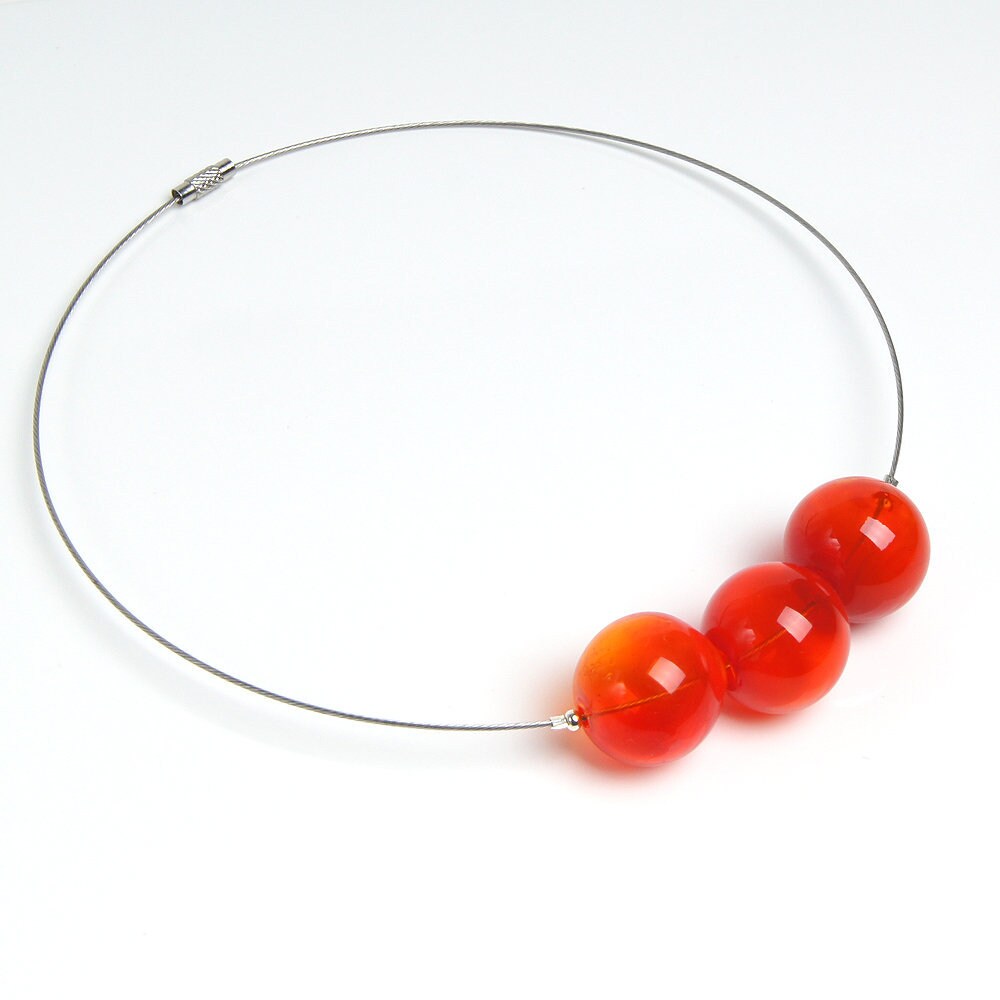 Red necklace Glass bubble necklace Glass ball necklace Bold Etsy