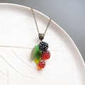 Colorful blackberry glass fruit necklace • Unique red summer pendant • Whimsical handmade blown glass jewelry product logo