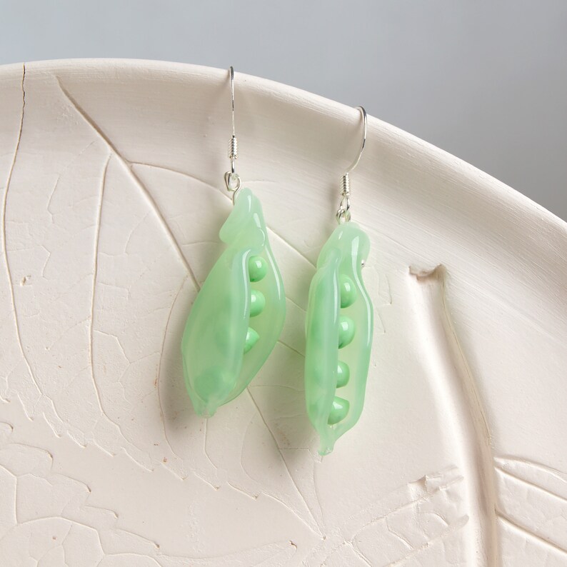 Pea Earrings Mint Green Earrings Glass Fruit Earrings Dangle Etsy