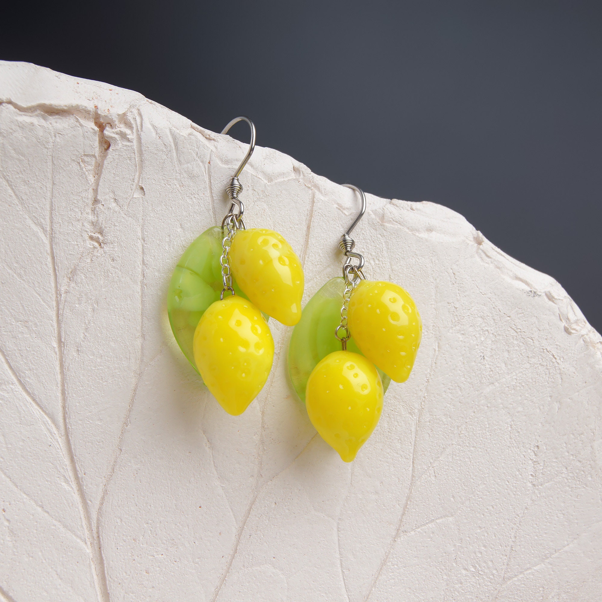 Lemon earrings Glass fruit earrings Citrus earrings Statement Etsy