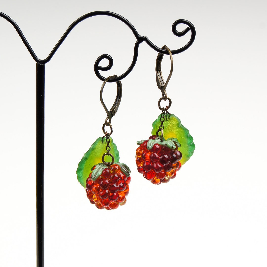 Glass Fruit Earrings Blackberry Earrings Glass Berry Earrings, Nature
