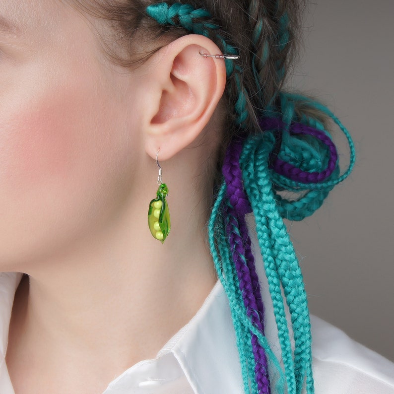 Green Pea Pod Earrings Glass Fruit Earrings Dangle Vegetable Etsy