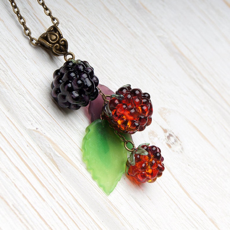 Blackberry necklace Glass berry necklace Red fruit pendant Etsy