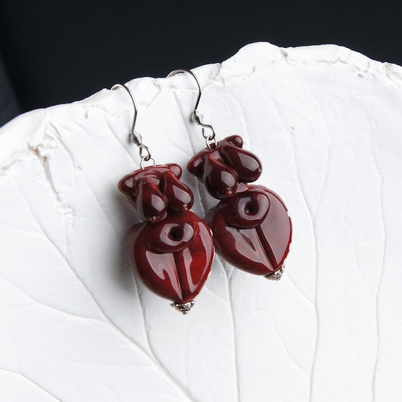 Unique Aphrodite Goddess Earrings Dangle * Fantasy Handmade Statement Jewelry * Whimsical Sculptural Glass Art