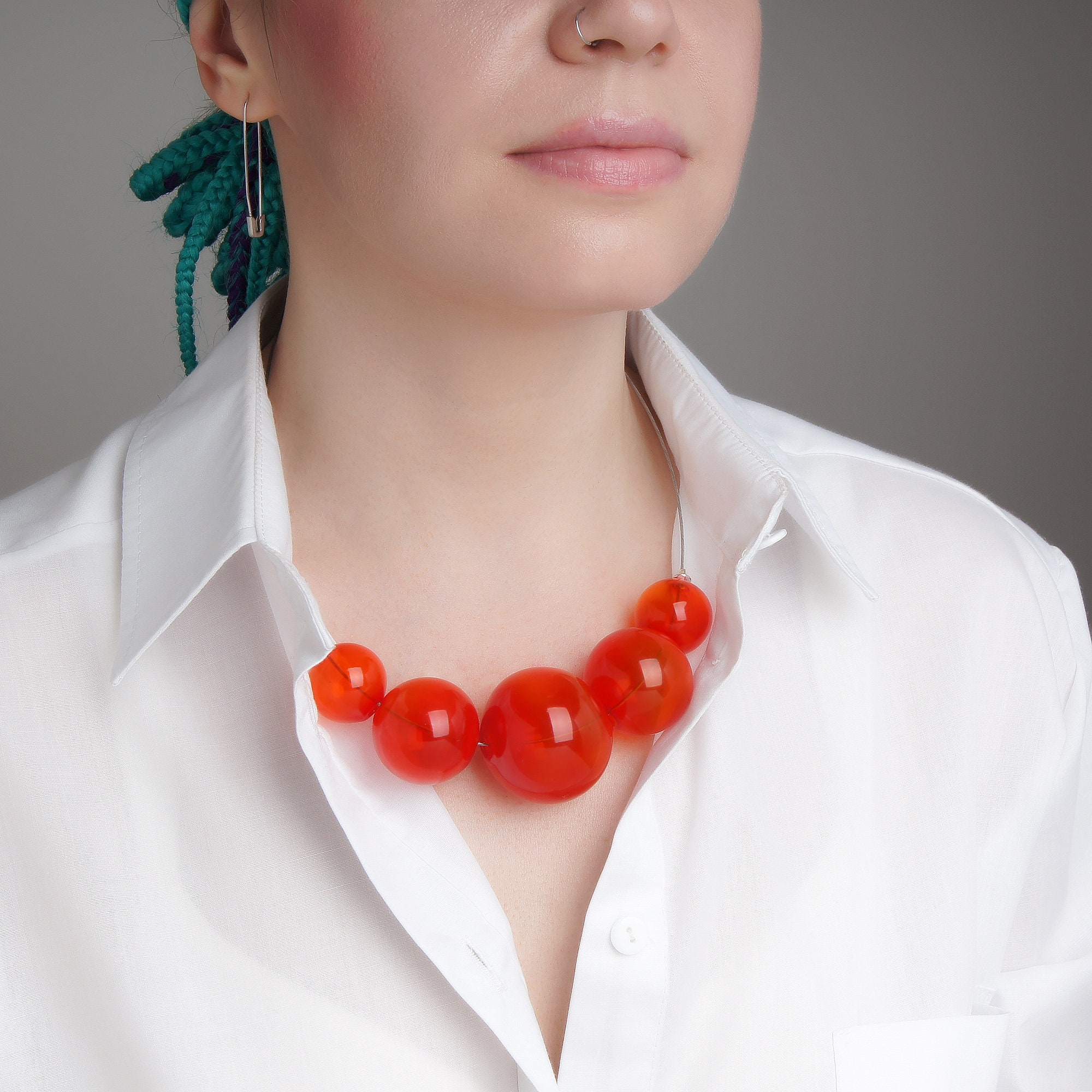 Large red necklace Glass bubble necklace Red chunky necklace Etsy