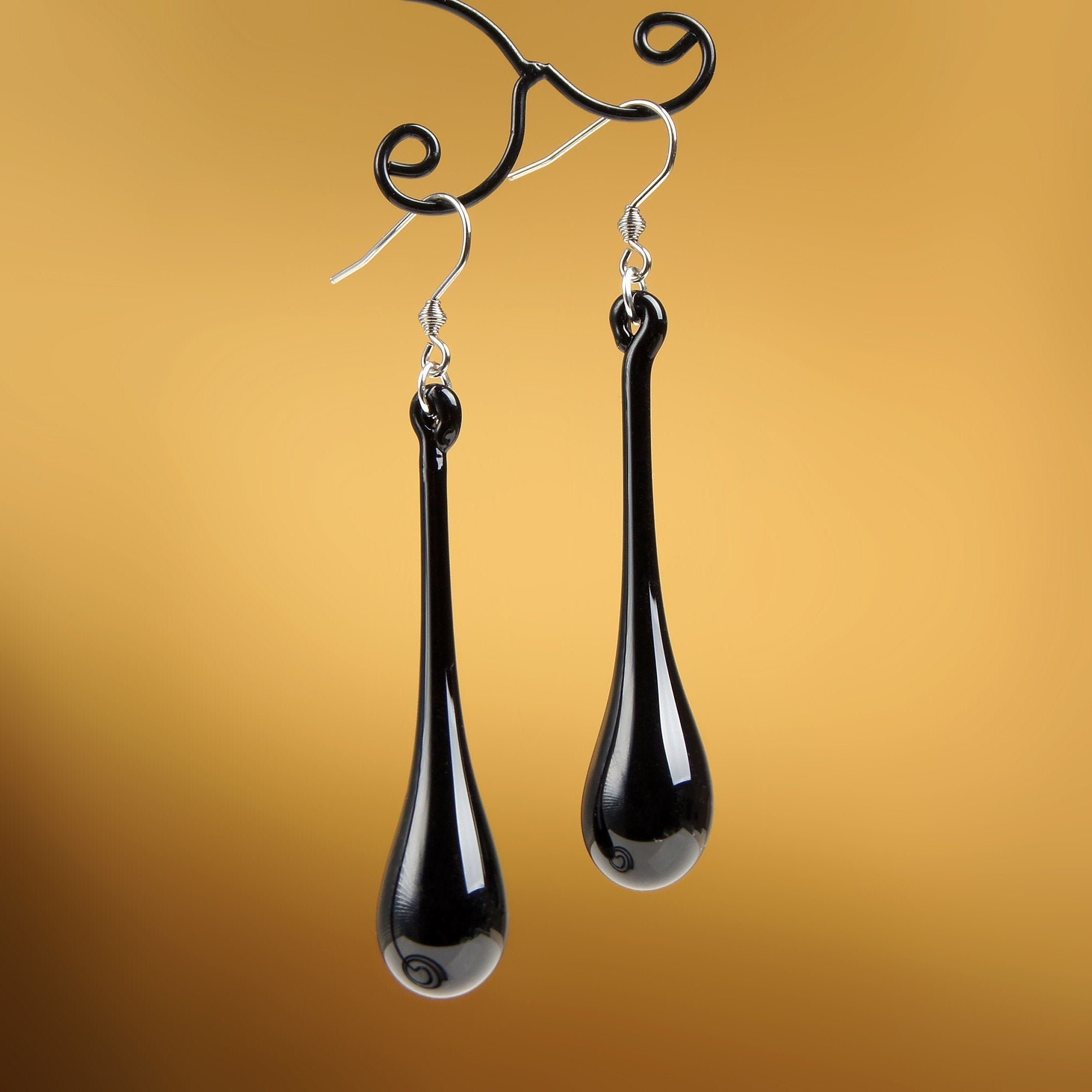 Long Black Earrings Black Teardrop Earrings Black Drop Etsy Australia