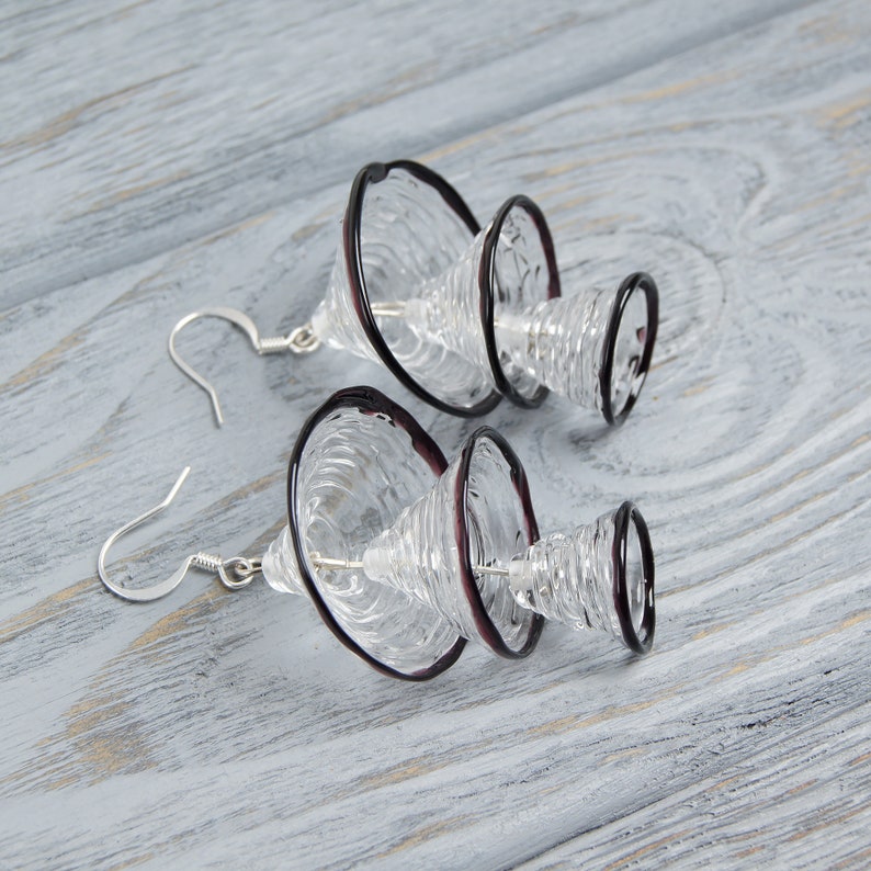 Clear glass earrings dangle Fun unique earrings Aesthetic earrings Clear geometric earrings Bell handmade earrings Clear statement earrings