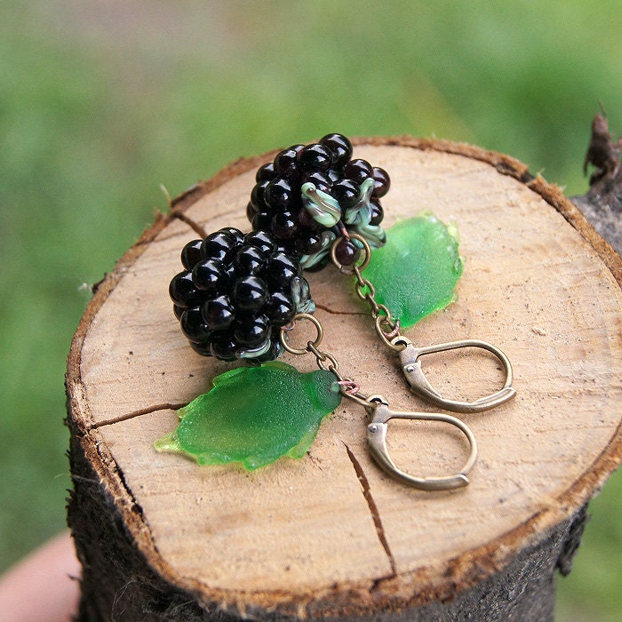 Blackberry earrings Black berry earrings Nature earrings Etsy