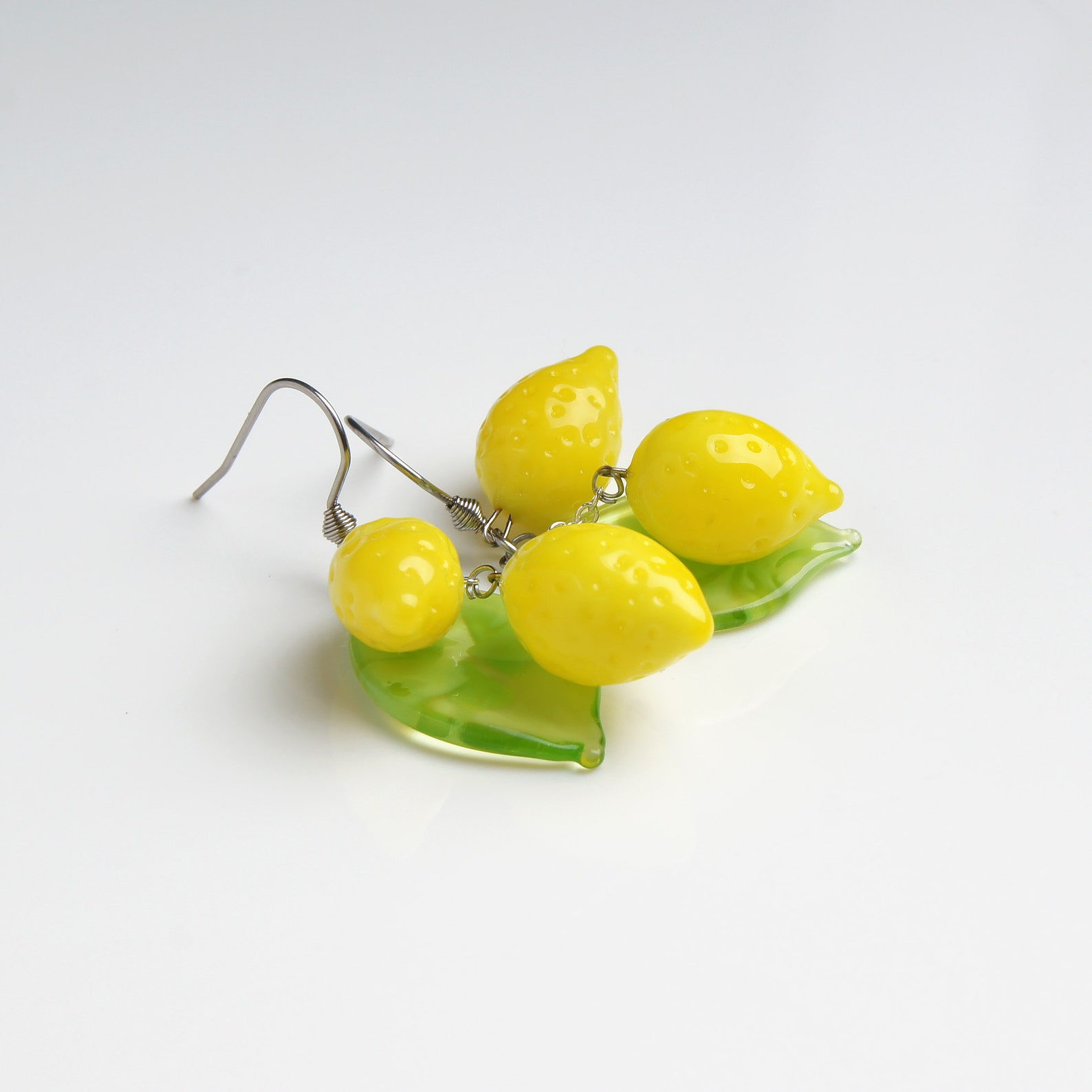 Lemon earrings Glass fruit earrings Citrus earrings Statement Etsy