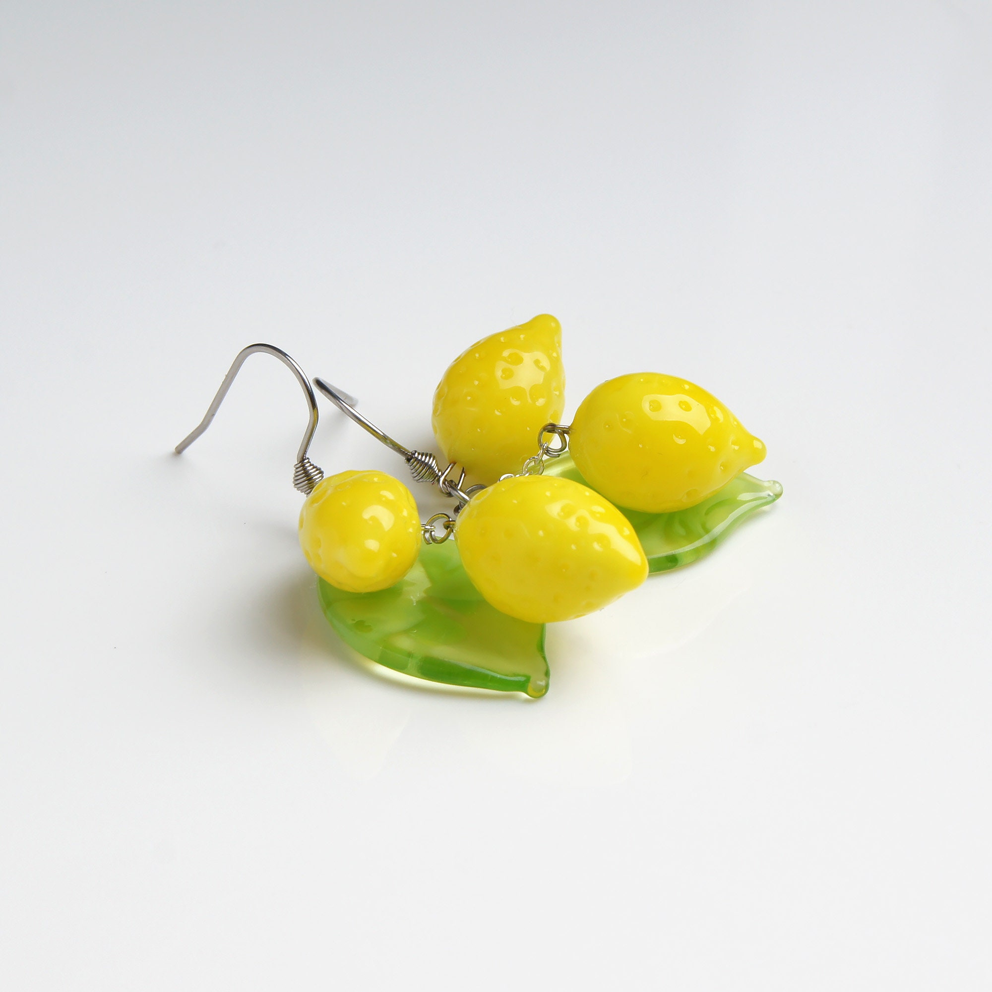 Lemon Earrings Glass Fruit Earrings Citrus Earrings Statement Etsy UK