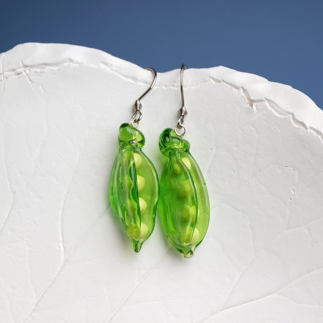 Green Pea Pod Earrings Glass Fruit Earrings Dangle Vegetable Earrings Cute Fruit Drop Earrings