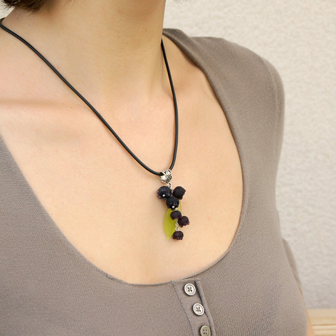 Blueberry necklace Glass fruit necklace Purple berry necklace Etsy