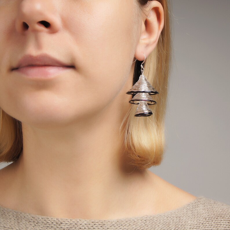 Clear glass earrings dangle Fun unique earrings Aesthetic earrings Clear geometric earrings Bell handmade earrings Clear statement earrings