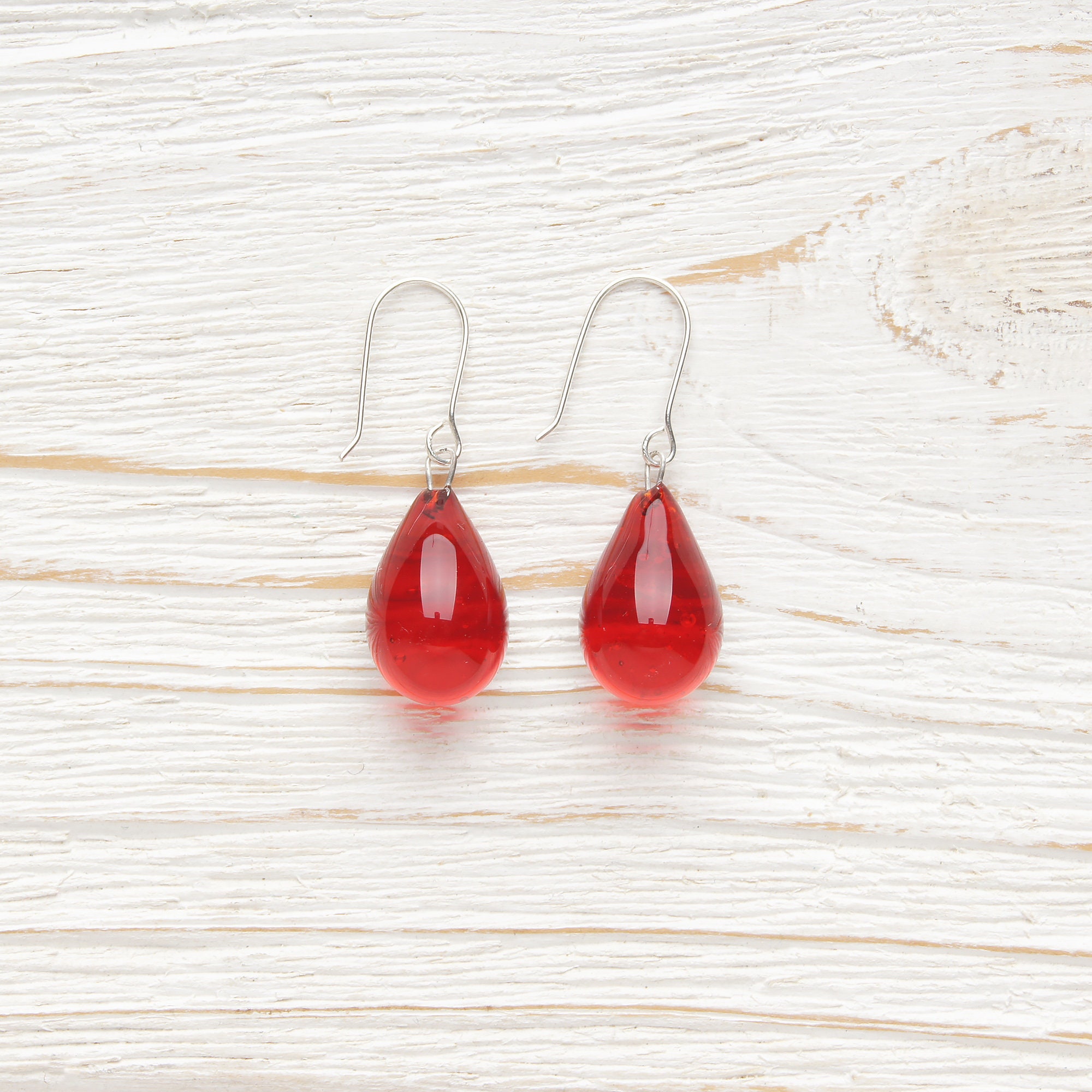 Red teardrop earrings Red tear drop earrings Small drop Etsy