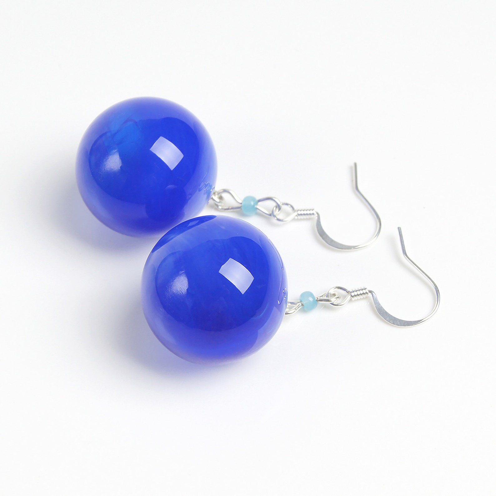 Blue Ball Dangle Earrings Blue Sphere Earrings Blue Drop Etsy