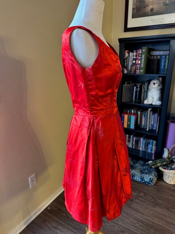 1950s red satin 27" waist party cocktail dress - … - image 4