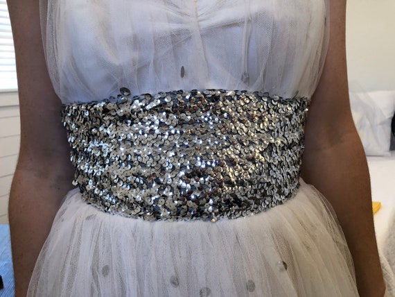 Vintage 50s white and silver sequin halter party … - image 2