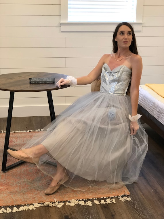 50s silver blue prom dress - vintage Cinderella me