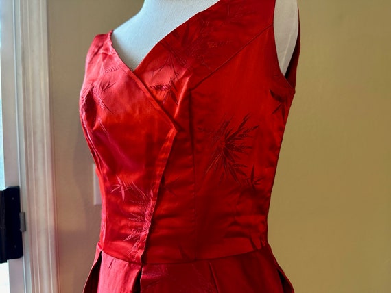 1950s red satin 27" waist party cocktail dress - … - image 3