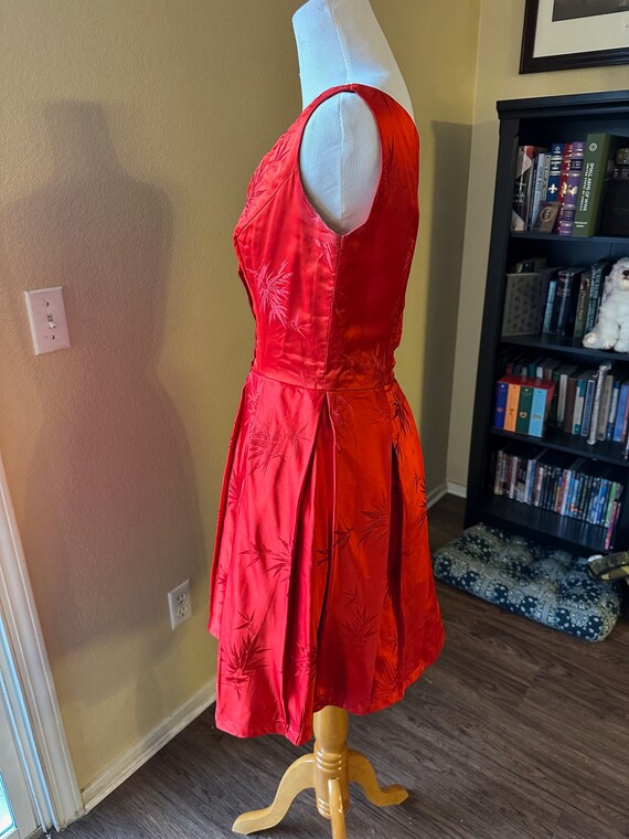 1950s red satin 27" waist party cocktail dress - … - image 5
