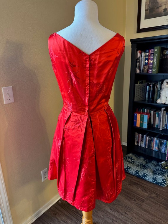 1950s red satin 27" waist party cocktail dress - … - image 6