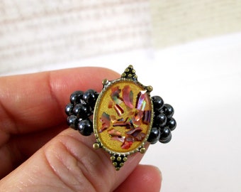 Fancy Vintage Style Magnetic Therapy Finger Ring Renaissance Jewelry Handwoven Beaded Double Strand Magnetic Butterfly Fashion Ring for Her