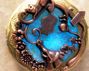 Large fairytale locket necklace, glow in the dark keepsake locket, vintage style large brass photo locket, gift for adventure girl