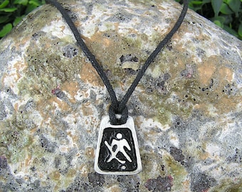 Handmade Pewter Hockey Goalie Necklace, Adjustable Cord
