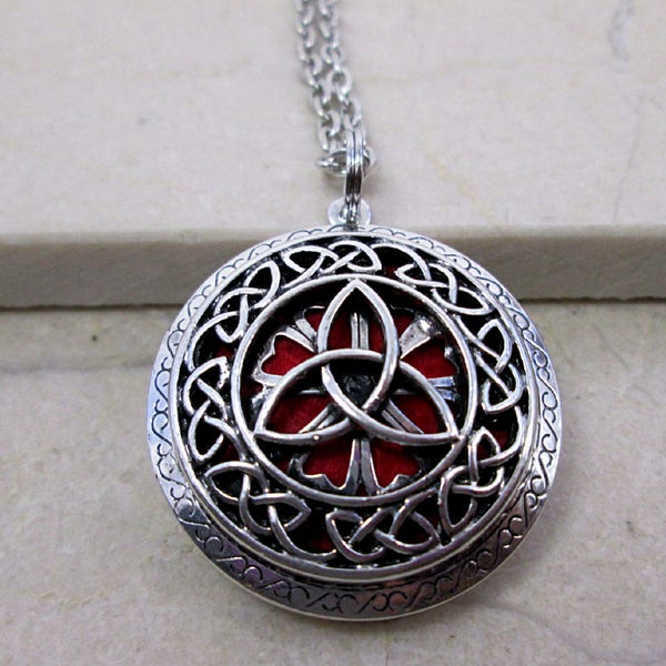 Trinity knot aromatherapy necklace, triquetra necklace, Celtic jewelry, diffuser necklace, interchangeable essential oil perfume locket