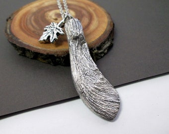 Collar de semillas de arce, collar de vainas de semillas de helicóptero de hoja de arce, collar de sámara, collar de naturaleza otoñal, regalo canadiense hecho a mano, joyería de arce