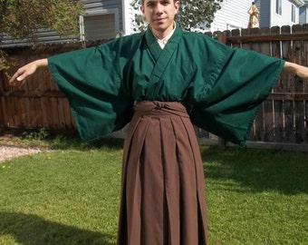 Custom Made To Order Traditional Full Japanese Samurai Clothing Set - Kimono Hakama Juban Obi