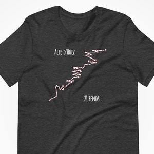 Alpe D&#39;Huez 21 bends in KOM colours T shirt, Unisex fit for both men & women, eco friendly made on demand