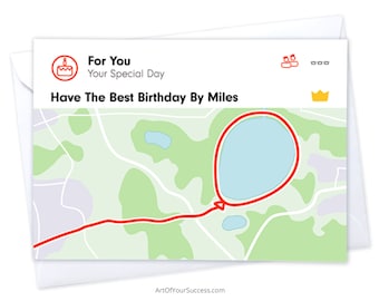 Birthday 'strava art' Card, Birthday Card for runner, triathlete, cyclist, Training Art, Birthday Miles
